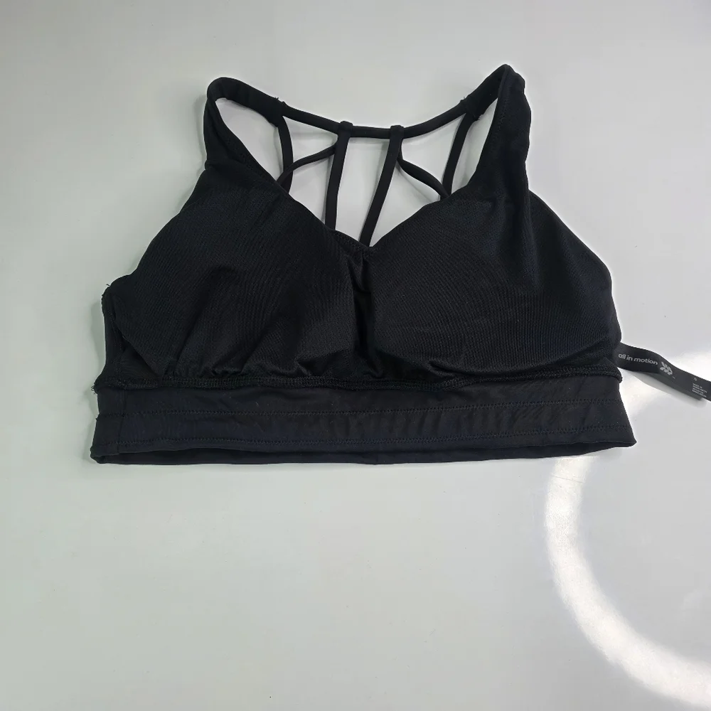 All In Motion Womens Black Sports Bra Size Small  Remobable Pads Light Support.